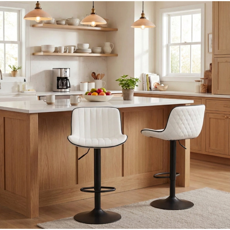 Brinitta Modern Swivel Adjustable Height Bar Stools, Leather Barstools Kitchen Island Counter Stool, White