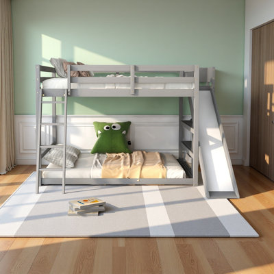 Full Over Full Bunk Bed With Ladder, Slide And Shelves