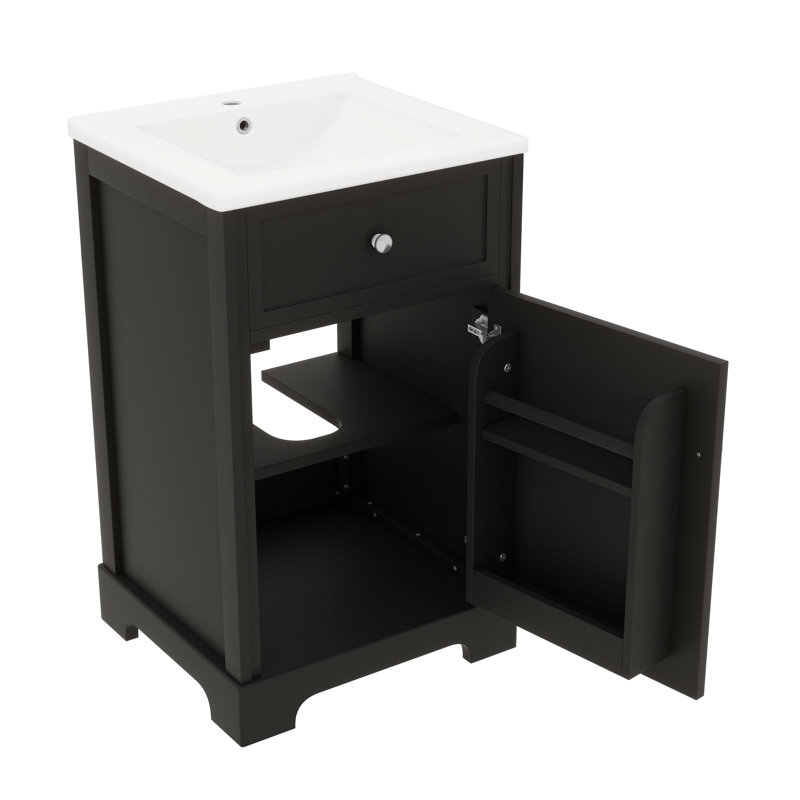 Meuble-lavabo de 20 po avec lavabo et étagère de rangement à fermeture douce, meuble de salle de bain moderne autoportant à tablette réglable avec lavabo en céramique