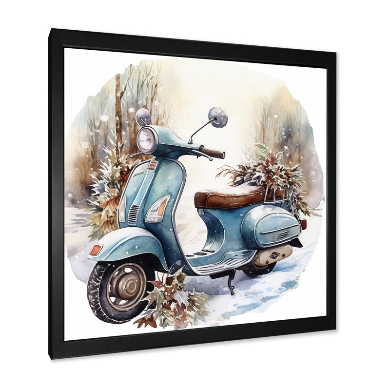 Charme de scooter en hiver, Cadre simple noir, H 16 po x l 16 po x P 1 po