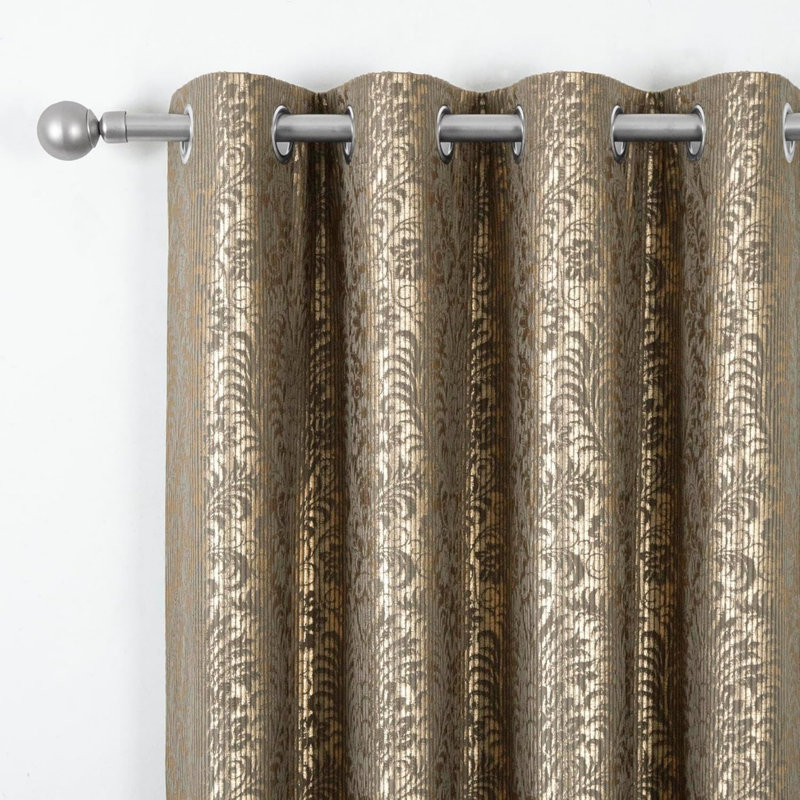 Floral Gold Foil Print Blackout Curtains Thermal Insulated Velvet Curtain 1 Pair Brown 168 X 183 cm