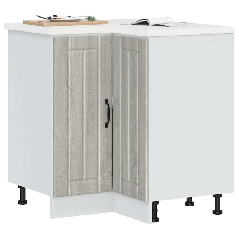 Kitchen Corner Base Cabinet Lucca High Gloss Engineered Wood, Grey Sonoma