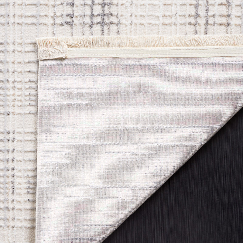 Tapis en polypropylène tissé à la machine en ivoire / gris, Rectangle 5 pi 3 po x 7 pi 6 po