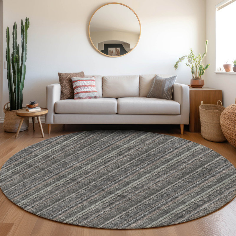Premium Machine Washable Prisco Gray Rug, Round 8'
