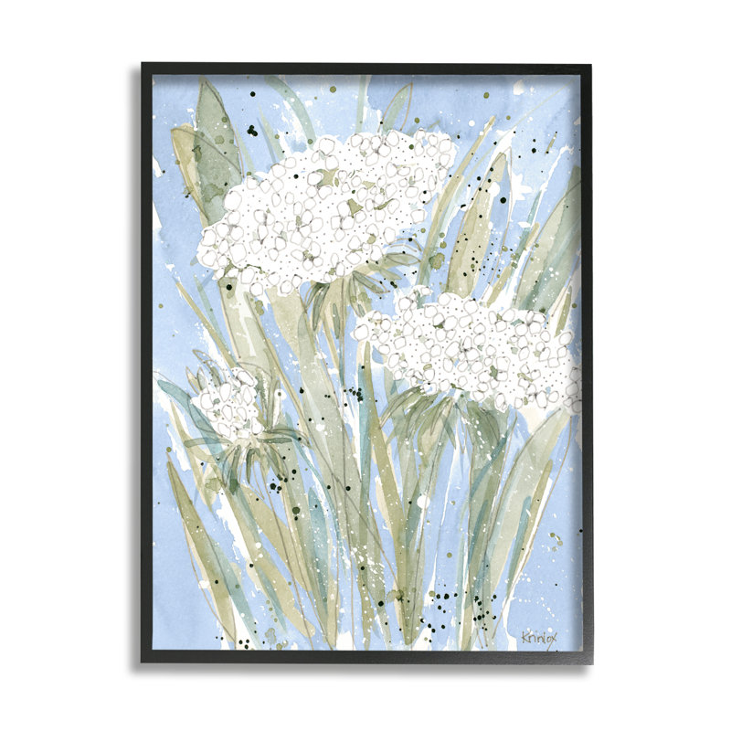 Fleurs de carotte abstraites bleues anglaises par Krinlox, H 20 po x l 16 po x P 1,5 po, Cadre noir