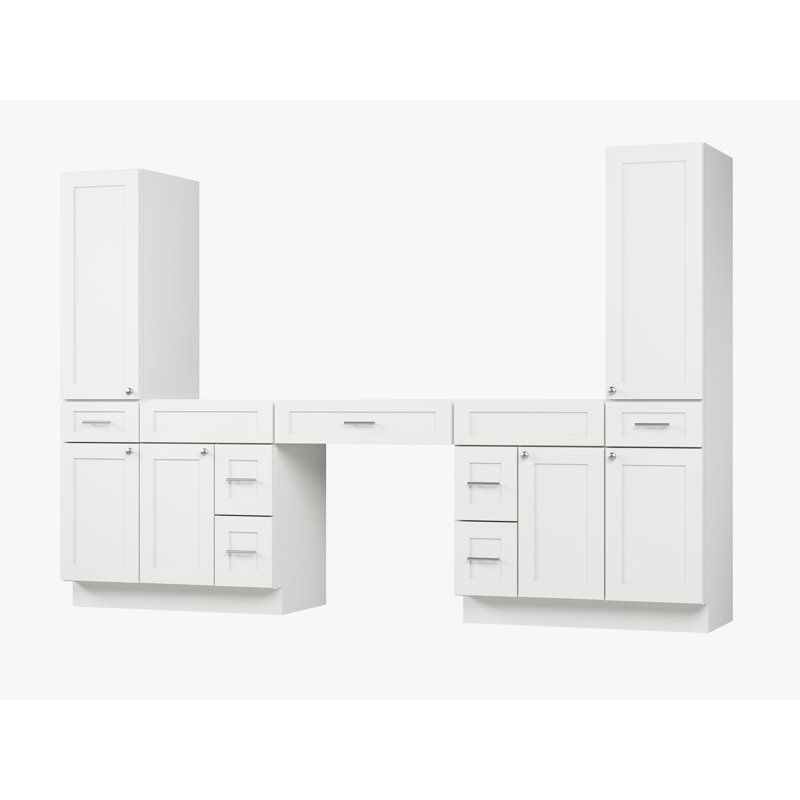 Ensemble de meuble-lavabo double 108 po avec armoire en lin massif Disar, Blanc