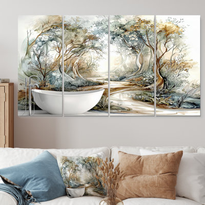 «Green and Brown Forest Bath Haven», ensemble d'art mural sur toile de salle de bain