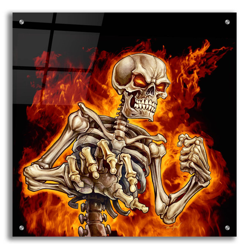 Squelette avec feu sur plastique / acrylique par Flyland Designs Print, H 24 po x l 24 po x P 0,2 po