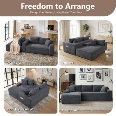 Canapé d'angle en L sans ossature et à compression de 270 cm (106,5 po), avec méridienne à droite, noir