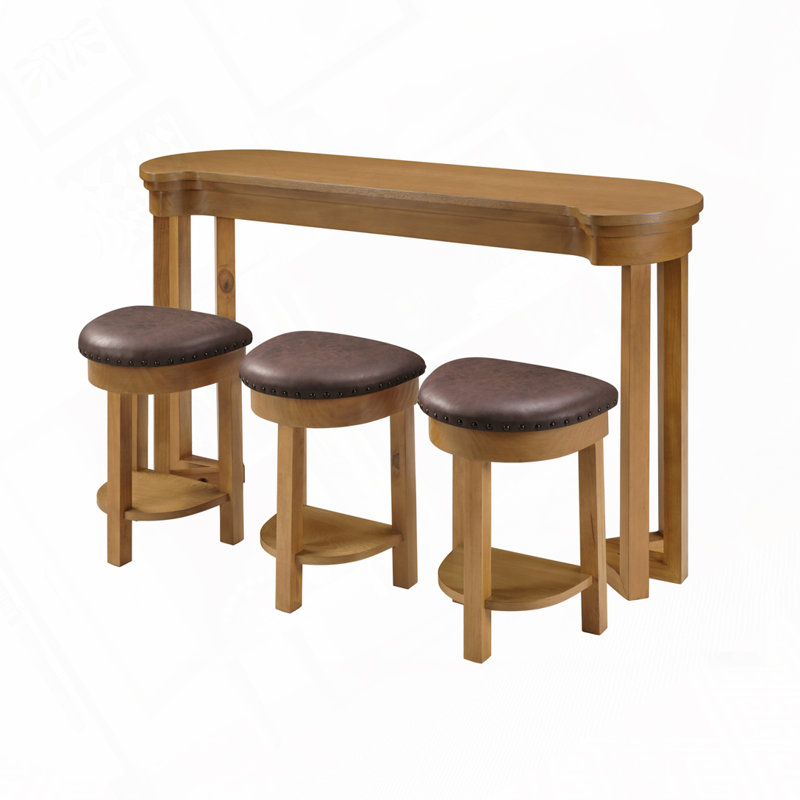 Ensemble de 4 tables de bar avec 3 tabourets de bar rembourrés en polyuréthane, Naturel