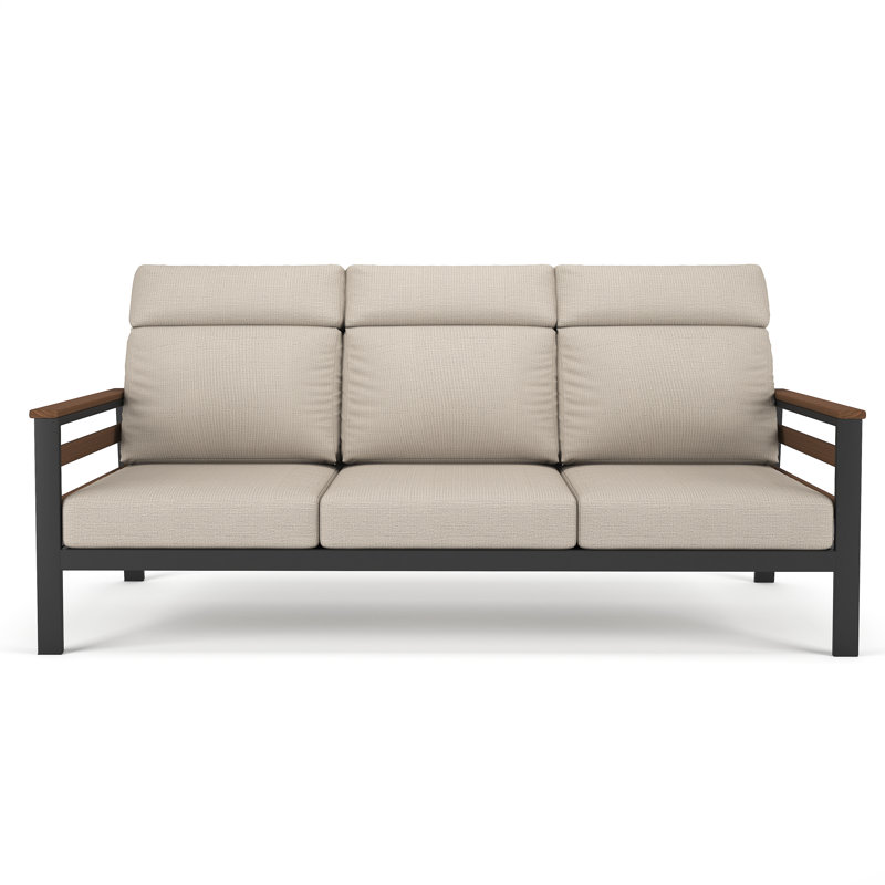 Canapé d'extérieur en métal avec coussin Sunbrella Townsend, Brun, Argent coulé