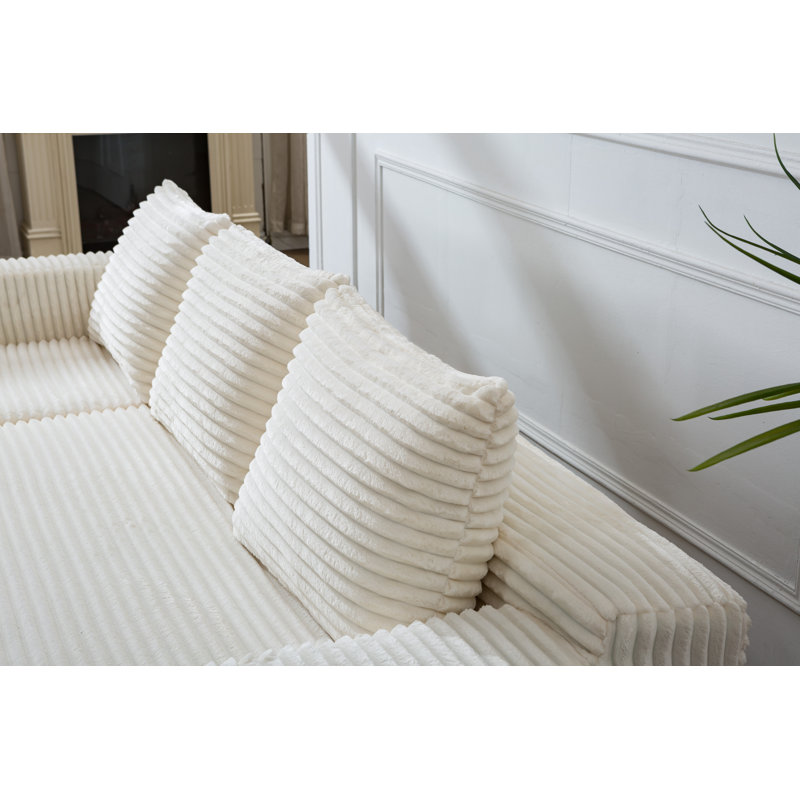 106.3" Flannel Modular Sofa, White Cotton, Left Hand Facing
