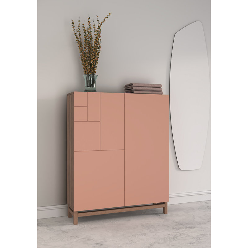 18 Pair Shoe Storage Cabinet, Pink/Noyer