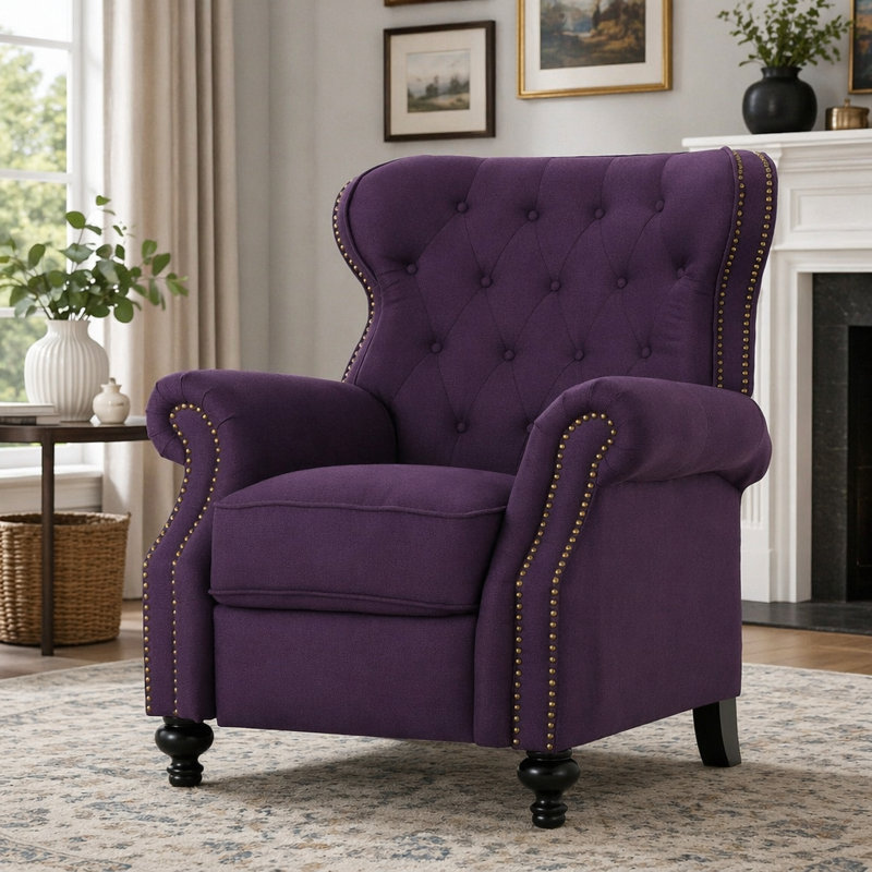 Fauteuil inclinable 3 positions avec accoudoirs roulés Modern, Prune