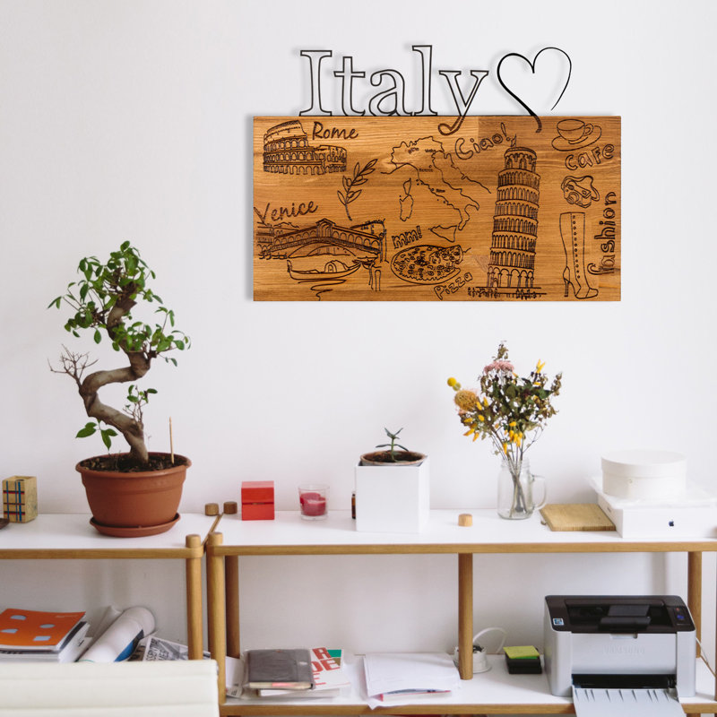 Élégant accessoire mural décoratif en bois, noir et noyer, 22,8 po x 16,1 po | Structure 100% métal durable (épaisseur: 0,05 po) et base en bois massif (épaisseur: 1,2 po) | Parfait pour un décor moderne et une touche unique