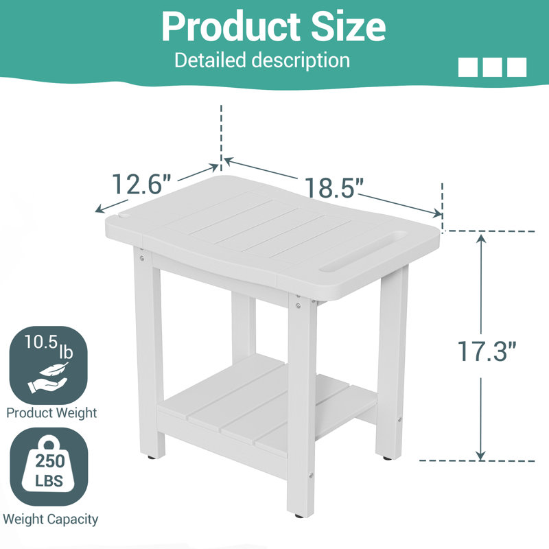 Banc de douche avec support de pomme de douche, tabouret de douche résistant à l'eau avec poignée et tablette de rangement, pieds antidérapants, pour salle de bain, adultes, personnes âgées