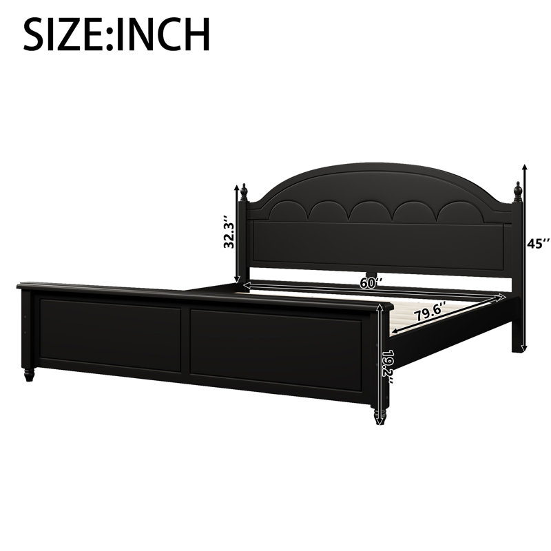  Structure de lit grand format en bois avec tête de lit arquée sophistiquée et finition noire aux lignes épurées, Queen
