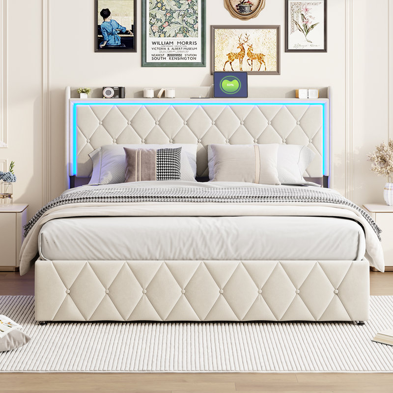 Rishi Upholstered Storage Bed, Double (4'6)