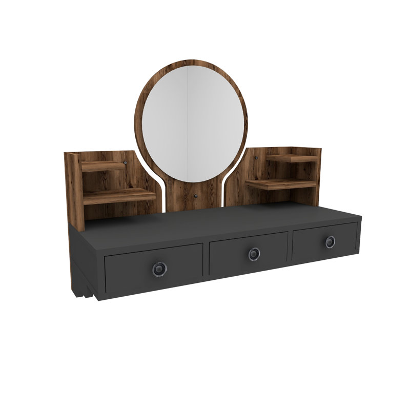 Dressing Table with Mirror Aanika, Light Walnut/Anthracite