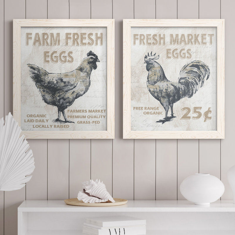 Farm Fresh Chicken - ensemble de 2 reproductions, Pas de tapis, Toile blanche encadrée, H 24 po x l 36 po x P 1,5 po