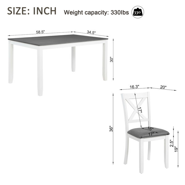 Ebern Designs 7-Piece Solid Wood Dining Table And Chairs Set, Modern 58 ...