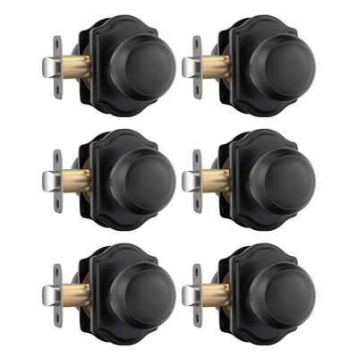 Matte Black Passage Door Knobs, Closet Door Knobs Interior for Closet & Hallway, Black Closet Door Knob with Arched Plate 6 Pack