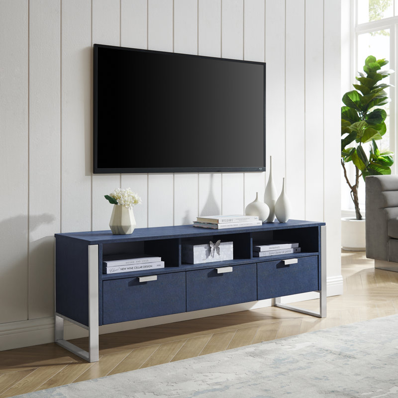 Meuble télé Yadira, Bleu marine / chrome