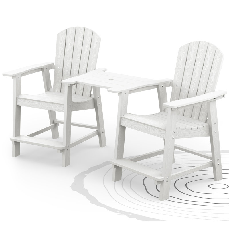 Borghild HIPS Outdoor Adirondack Chair Set with Removable Table Patio Bar Stools, White