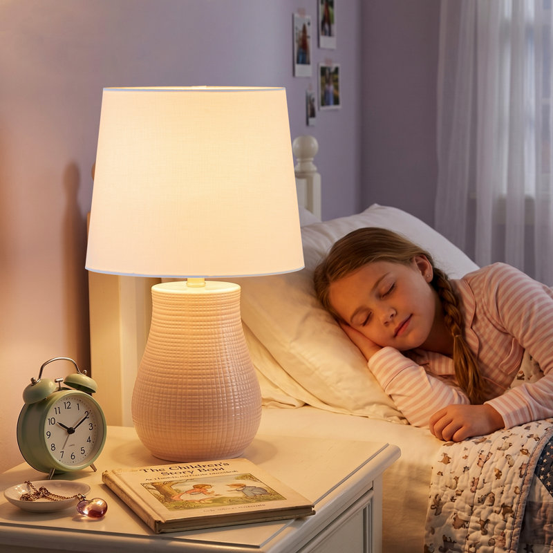 19.25" Pink Ceramic Table Lamp With Textured Base & Linen Shade, Pink