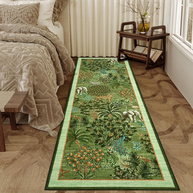 Tapis lavable pour salon, jeté de lit à motifs floraux et animaux de la jungle, pour chambre à coucher, Vert, 2*6