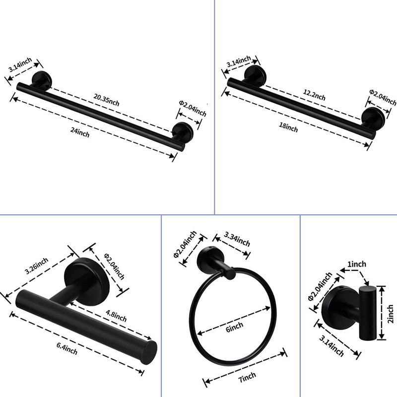 6 - Piece Bathroom Hardware Set, Matte Black