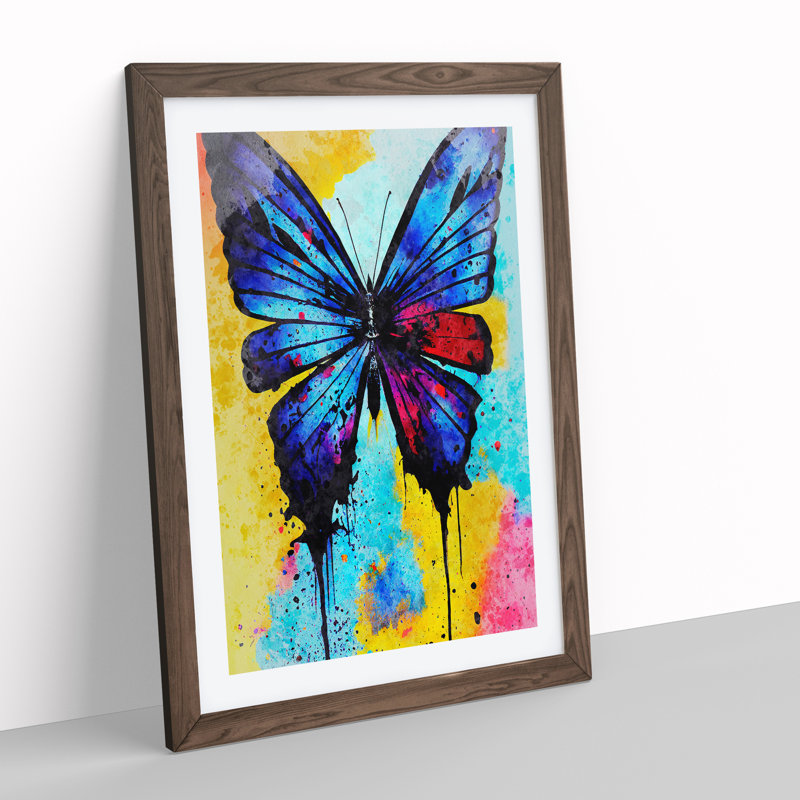 Butterfly With Dripping No.3 - Single Picture Frame Painting, 34cm H x 25cm W x 2cm D, Walnut