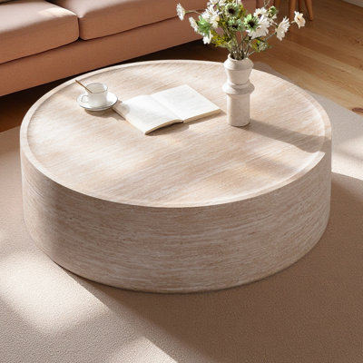 Table basse ronde de 39,37 po avec motif Mars pour le salon, table basse ronde moderne pour le salon, sans assemblage (motif Mars)