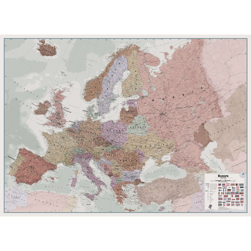 Huge Executive Europe Wall Map Political - No Frame Print, 98.5cm H x 135cm W x 0.5cm D