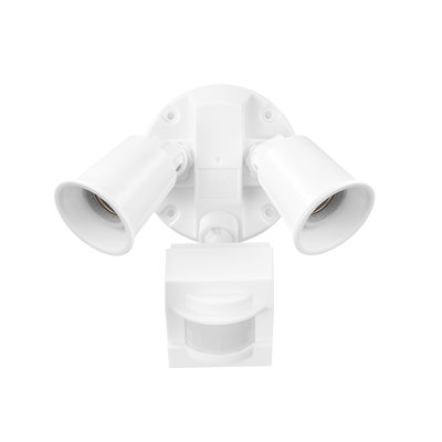 110-Degree 240 W Twin Head White Hardwired Motion Sensor Security Flood Light