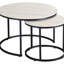 2 tables gigognes rondes grises. Tables de salon à structure métallique. Table de bout et de bout polyvalente de style industriel. Espace et stabilité. Capacité de poids de 22 lb par table. 29,5 po x 19,25 po H 19,75 po 17,75 po