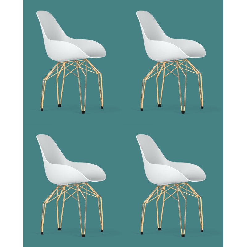 Chaises en diamant (ensemble de 4), Blanc, Doré