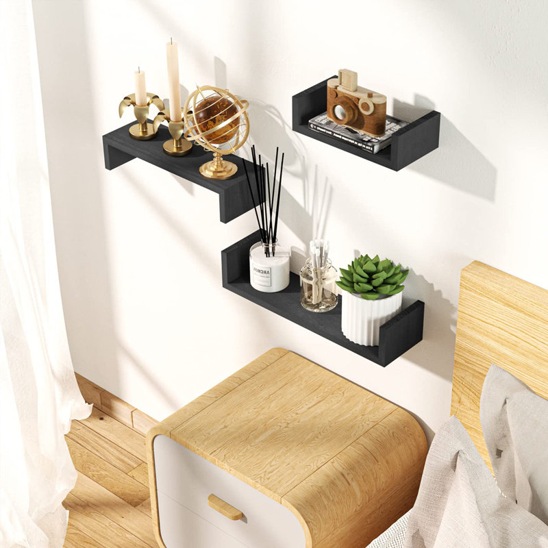 Belldas Wood Floating Shelf, Vintage Black