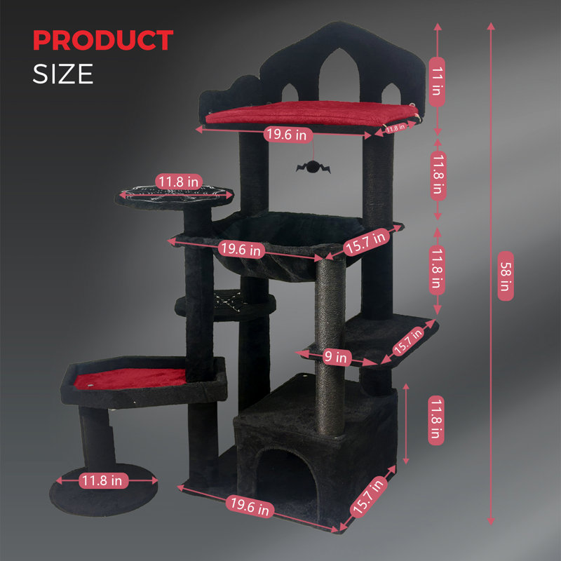 Cat Tree With Dark Aesthetic, Soft Bed, And Twine Covered Scratching Black Style, Clean - Looking Posts