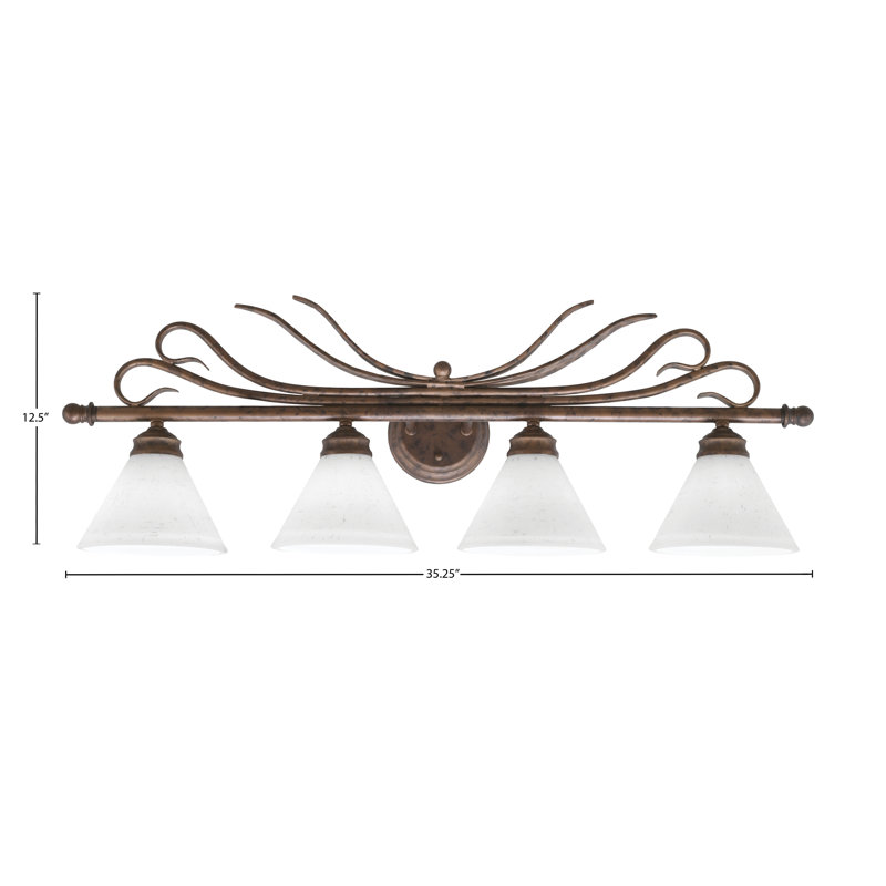 Barre d'éclairage de salle de bain 4 lumières Swan au fini bronze avec verre mousseline blanc 7 po