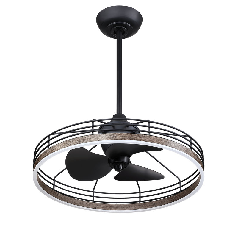 Ventilateur noir RYker 24: lumière DEL, 16 pales, télécommande, ventilateur de plafond homologué DAMP