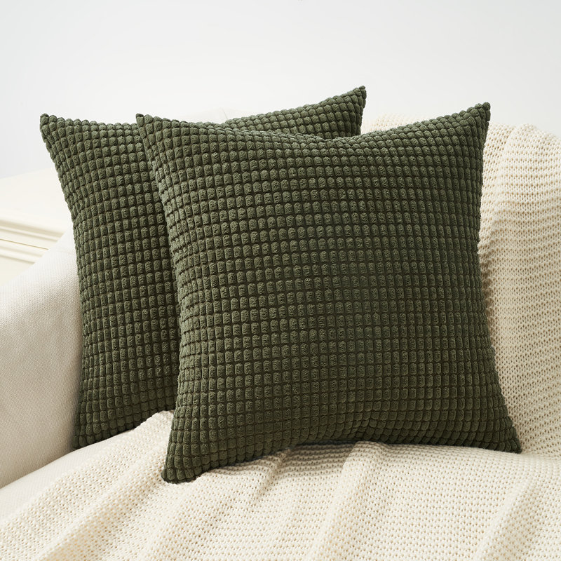 Housse de coussin carré en velours côtelé, H 18 po x l 18 po, Vert