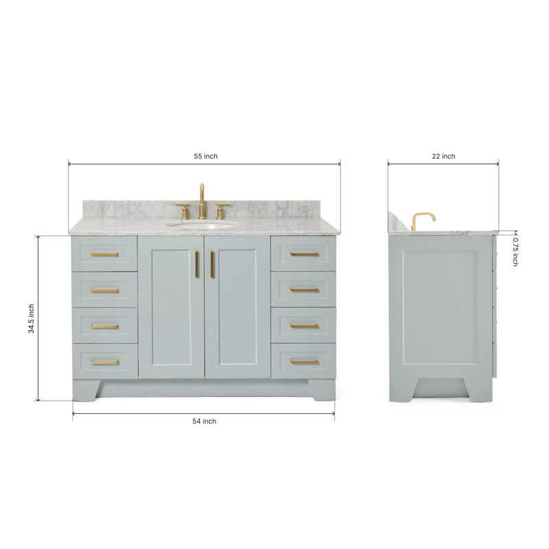 ARIEL TAYLOR 49 IN SINGLE RECTANGLE SINK VANITY, White, Rectangle, 54"