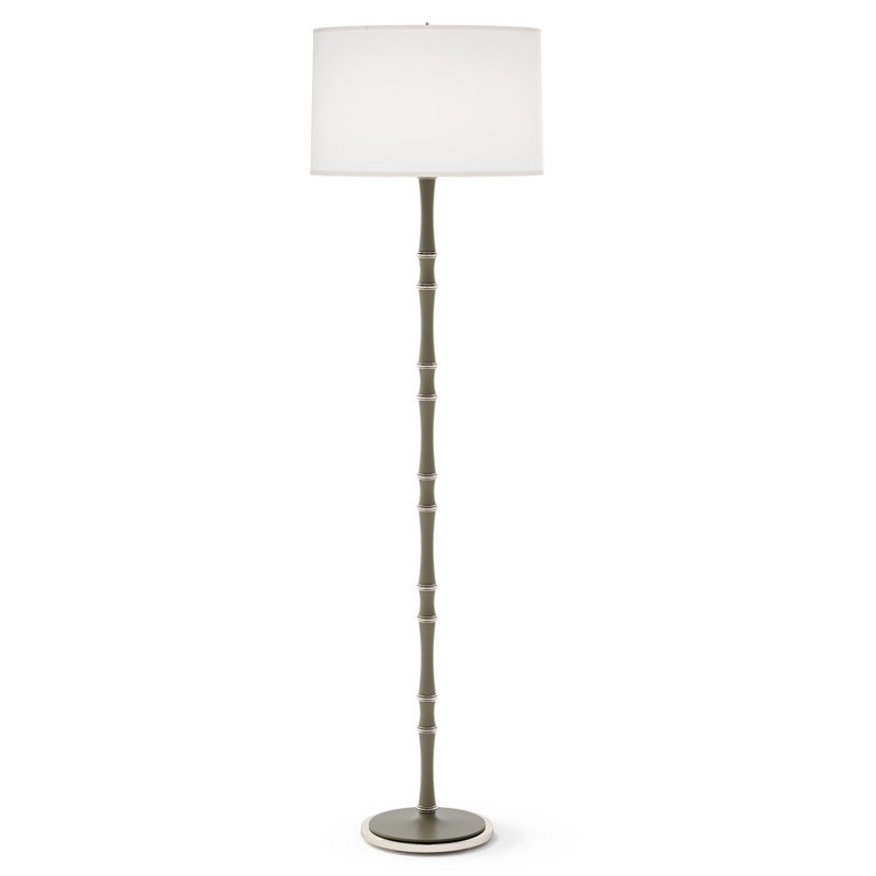 Lampe sur pied traditionnelle 64,50 po Kane, Blanc Ascot, Fumé mat / nickel poli
