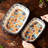 2 pieces of large-capacity exotic ceramic baking dishes and dinner plates with pattern decoration and double-ear handles, rectangular ceramic baking bowls suitable for oven use, and cooking utensils