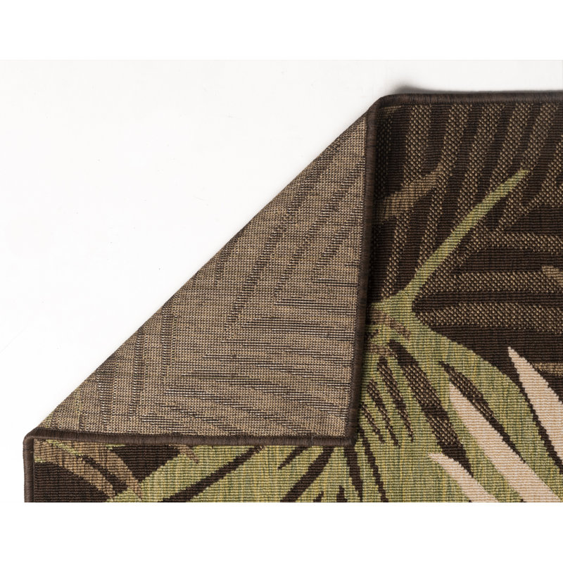 Tapis intérieur / extérieur à motif floral vert / brun Padstow, Rectangle 5 pi x 8 pi