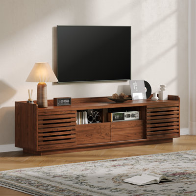 TV Stand With 2 Drawers & Sliding Doors, Entertainment Center With Power Strip Compartment