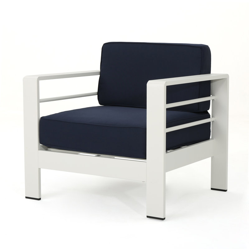 Caggiano Aluminum Outdoor Lounge Chair, Navy Blue