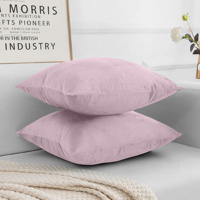 Square Luxury Velvet plush Cushion cover sofa throws Pack of 2, Pink