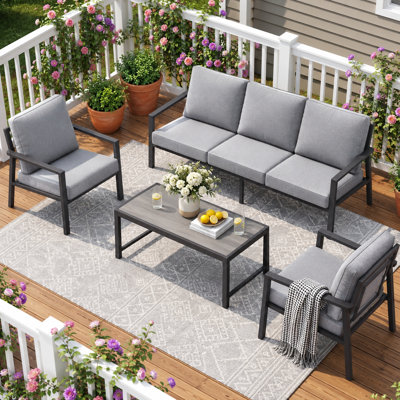 Ensemble de conversation d'extérieur en aluminium pour 5 personnes avec coussins